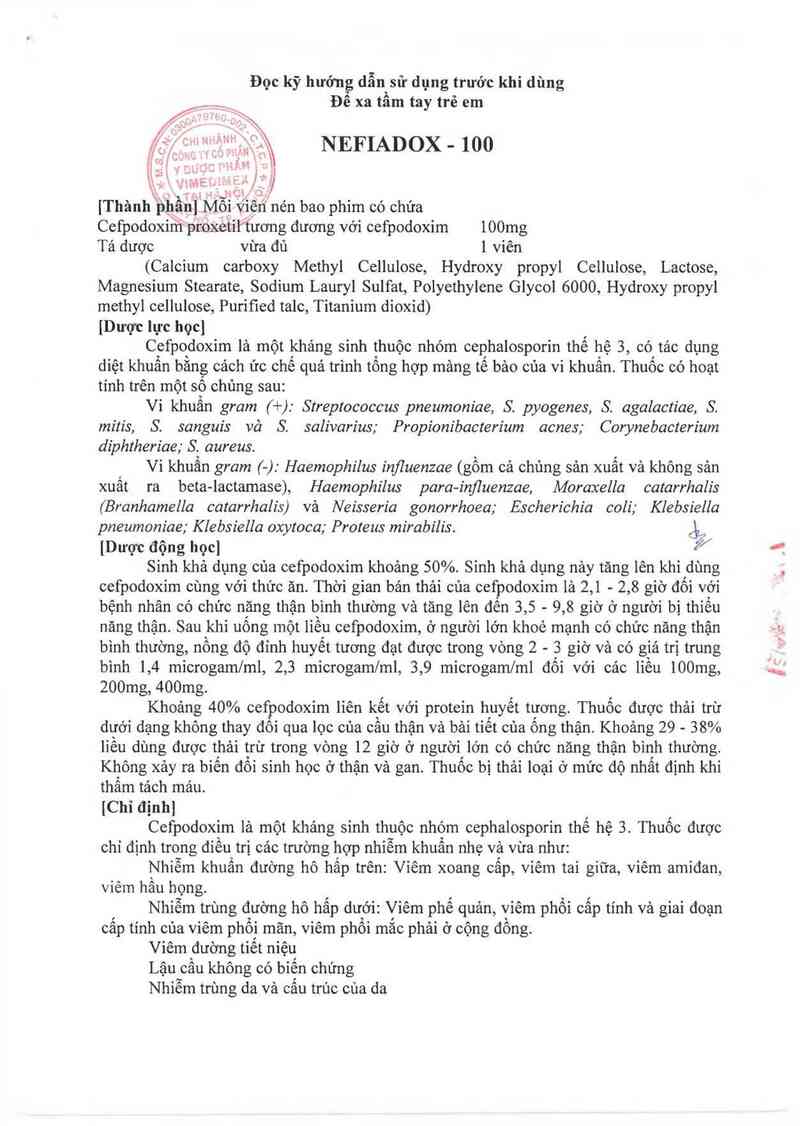 thông tin, cách dùng, giá thuốc Nefiadox-100 - ảnh 1