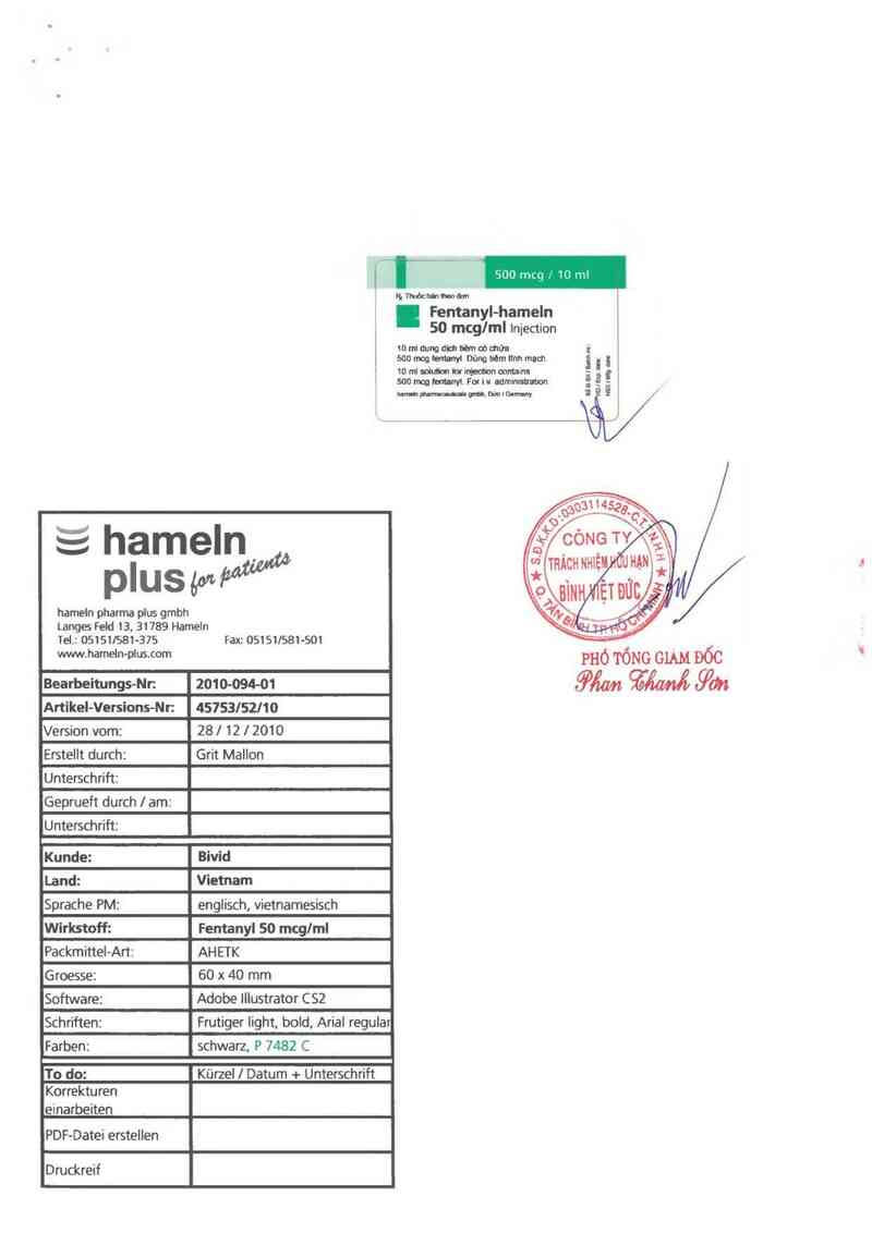 thông tin, cách dùng, giá thuốc Fentanyl- Hameln 50mcg/ml - ảnh 1