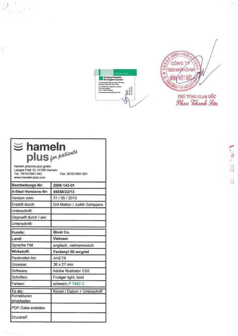 thông tin, cách dùng, giá thuốc Fentanyl- Hameln 50mcg/ml - ảnh 1
