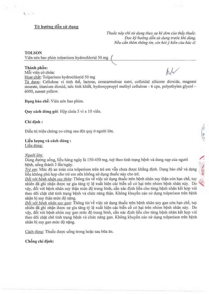thông tin, cách dùng, giá thuốc Tolson - ảnh 1