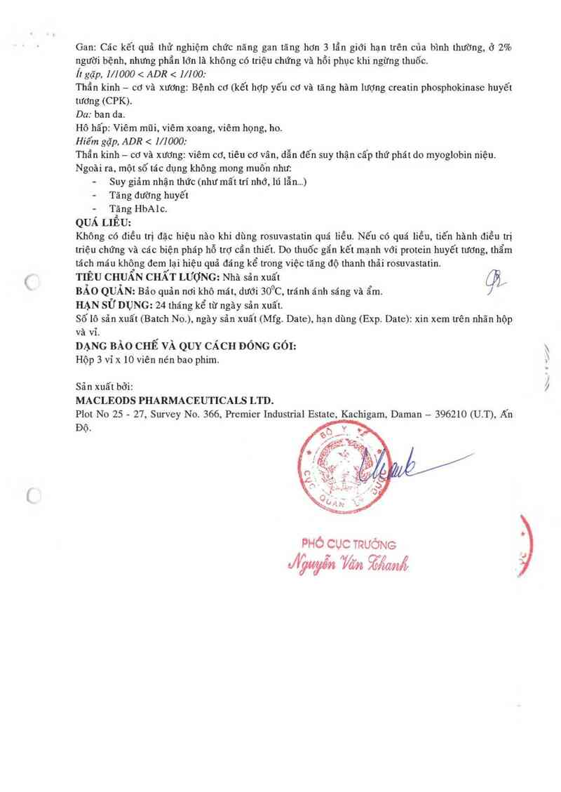 thông tin, cách dùng, giá thuốc Rosuvastatin Tablets 20mg - ảnh 7