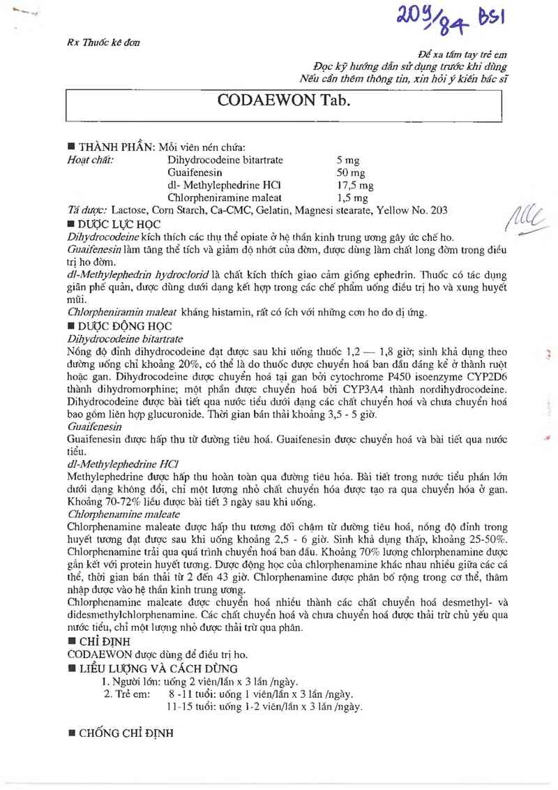 thông tin, cách dùng, giá thuốc Codaewon tab. - ảnh 3