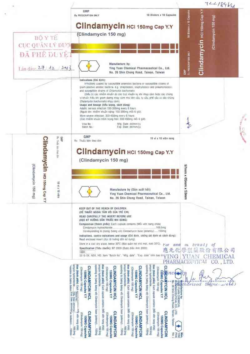 thông tin, cách dùng, giá thuốc Clindamycin hydrochloride 150mg cap Y.Y - ảnh 0