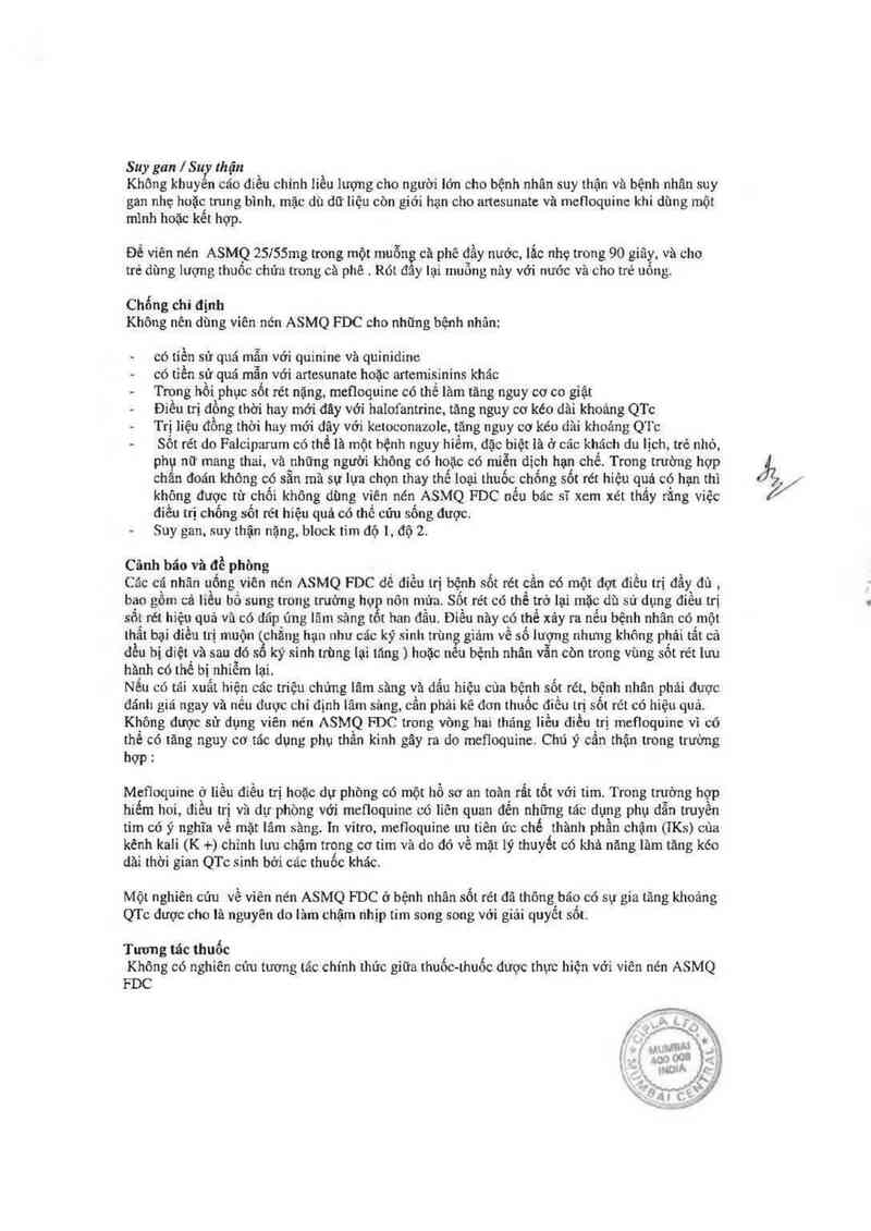 thông tin, cách dùng, giá thuốc Artesunate and Mefloquine Hydrochloride Tablets 100/220 mg - ảnh 7