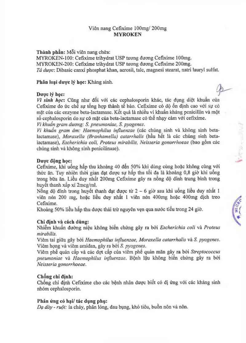 thông tin, cách dùng, giá thuốc Myroken-200 - ảnh 2