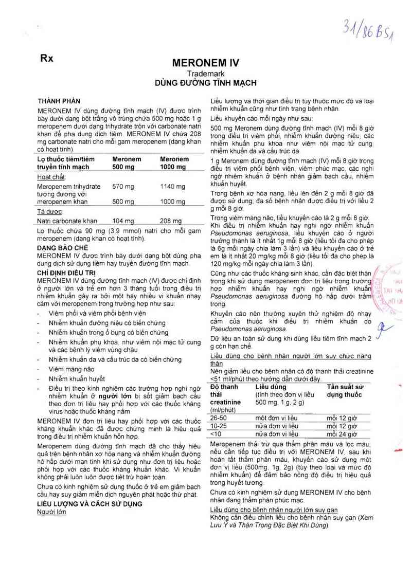 thông tin, cách dùng, giá thuốc Meronem - ảnh 4