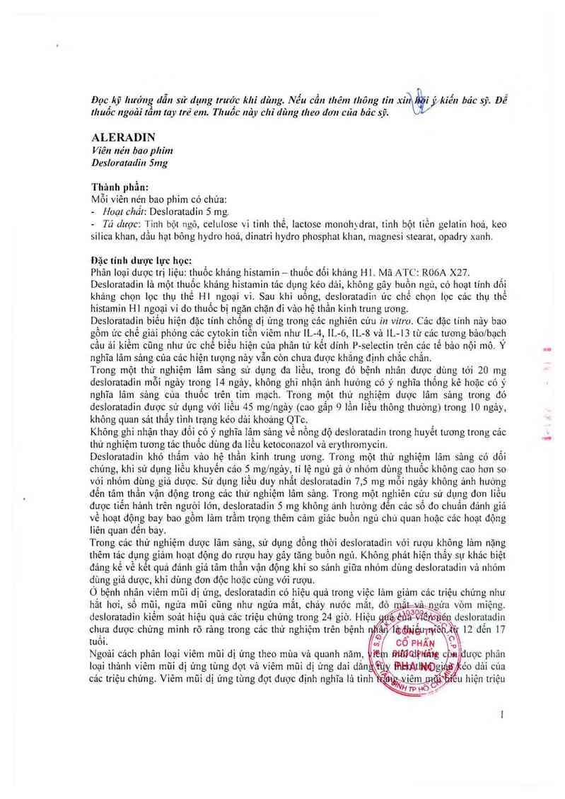 thông tin, cách dùng, giá thuốc Aleradin - ảnh 2