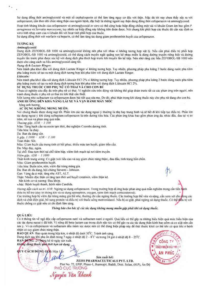 thông tin, cách dùng, giá thuốc Zefobol-SB 1000 - ảnh 3