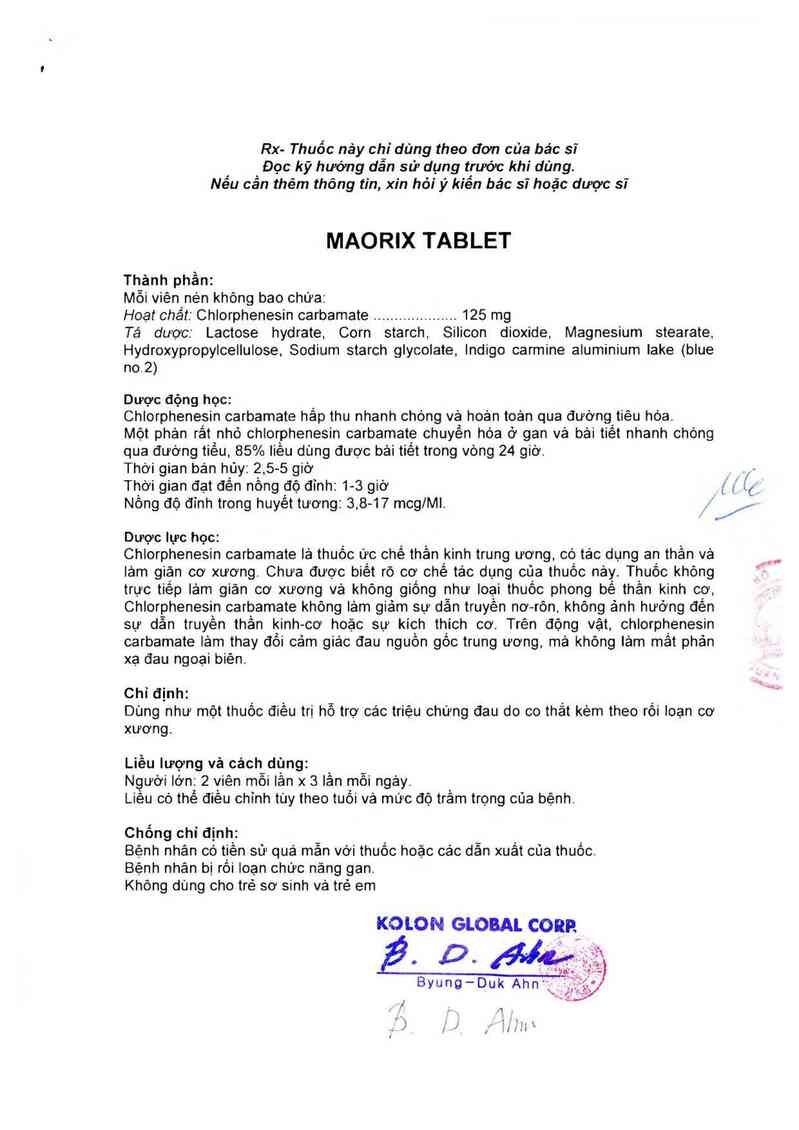 thông tin, cách dùng, giá thuốc Maorix Tablet - ảnh 1