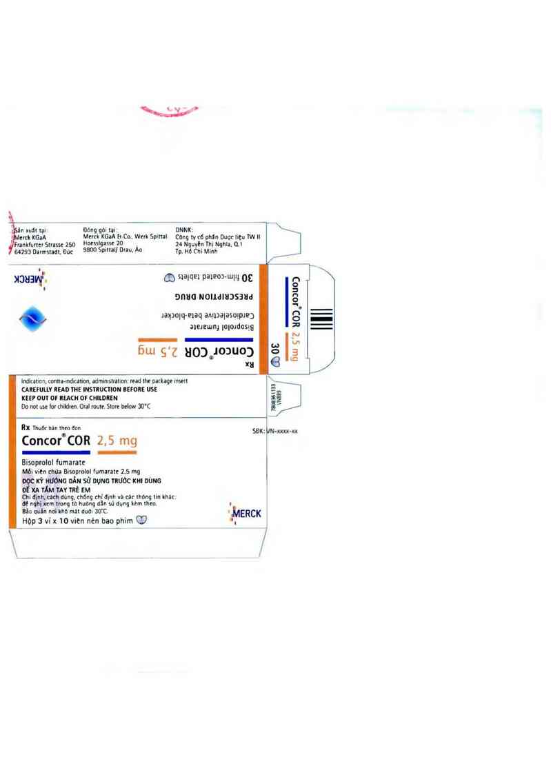thông tin, cách dùng, giá thuốc Concor Cor (Đóng gói: Merck KGaA & Co., Werk Spittal ; địa chỉ: Hoesslgasse 20 9800 Spittal, Drau, Áo) - ảnh 1
