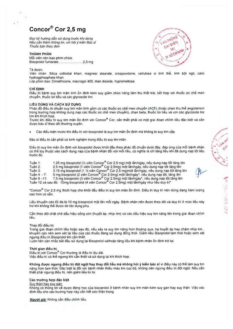 thông tin, cách dùng, giá thuốc Concor Cor (Đóng gói: Merck KGaA & Co., Werk Spittal ; địa chỉ: Hoesslgasse 20 9800 Spittal, Drau, Áo) - ảnh 3