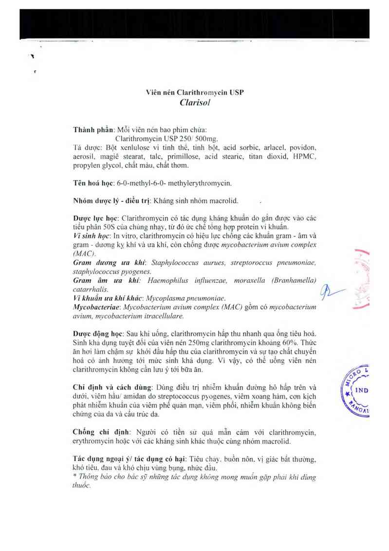 thông tin, cách dùng, giá thuốc Clarisol-250 - ảnh 1
