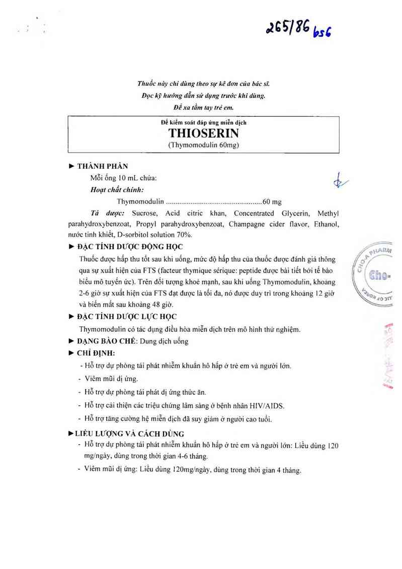 thông tin, cách dùng, giá thuốc Thioserin - ảnh 1