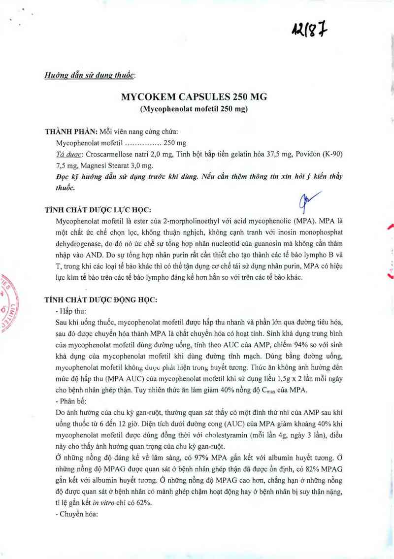 thông tin, cách dùng, giá thuốc Mycokem capsules 250mg - ảnh 2