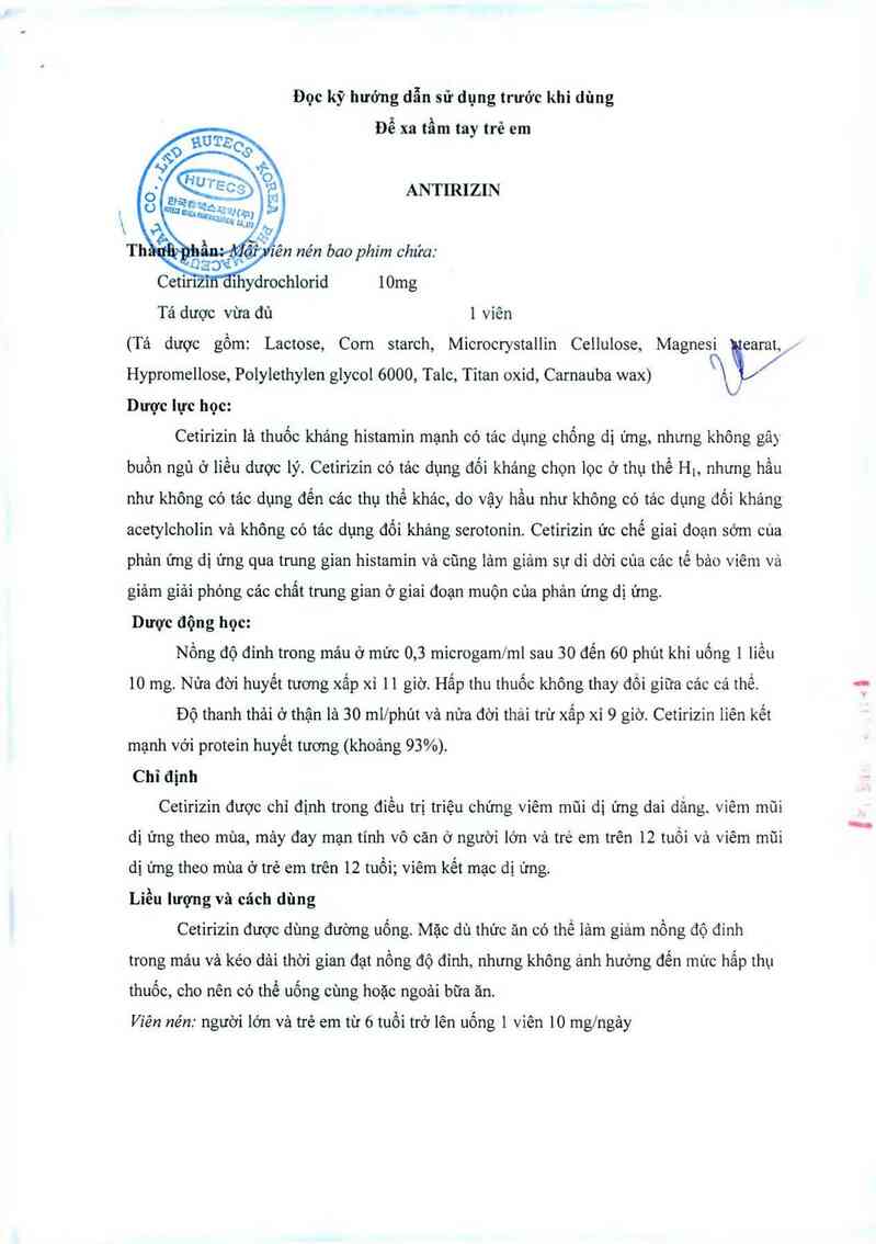 thông tin, cách dùng, giá thuốc Antirizin - ảnh 1