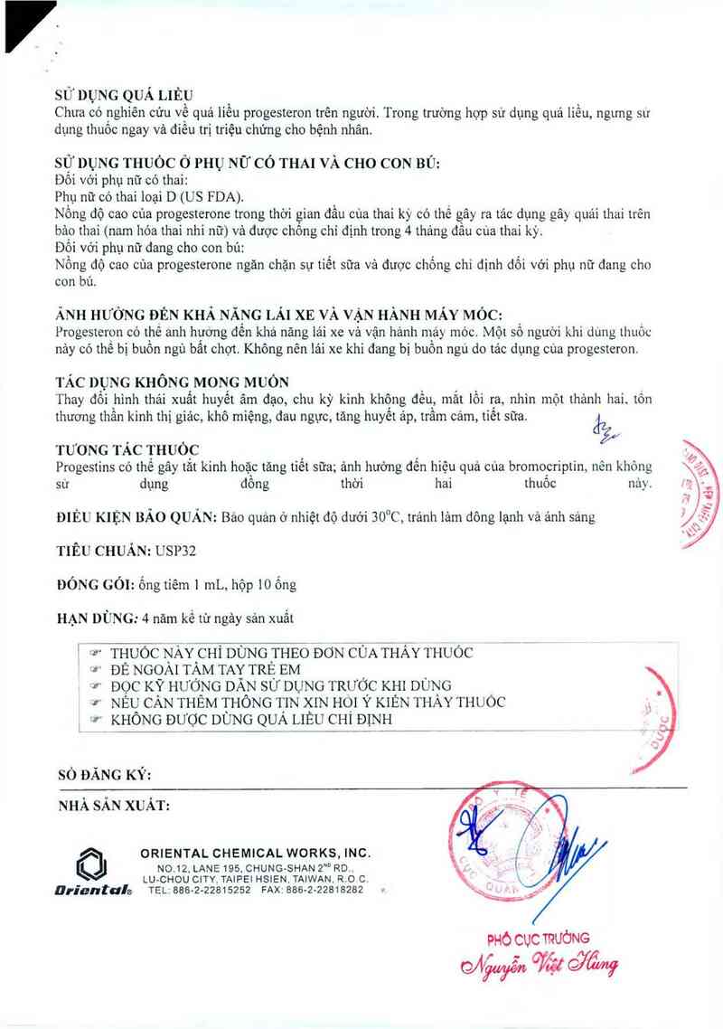 thông tin, cách dùng, giá thuốc Progesterone injection ~ Oriental~ - ảnh 5