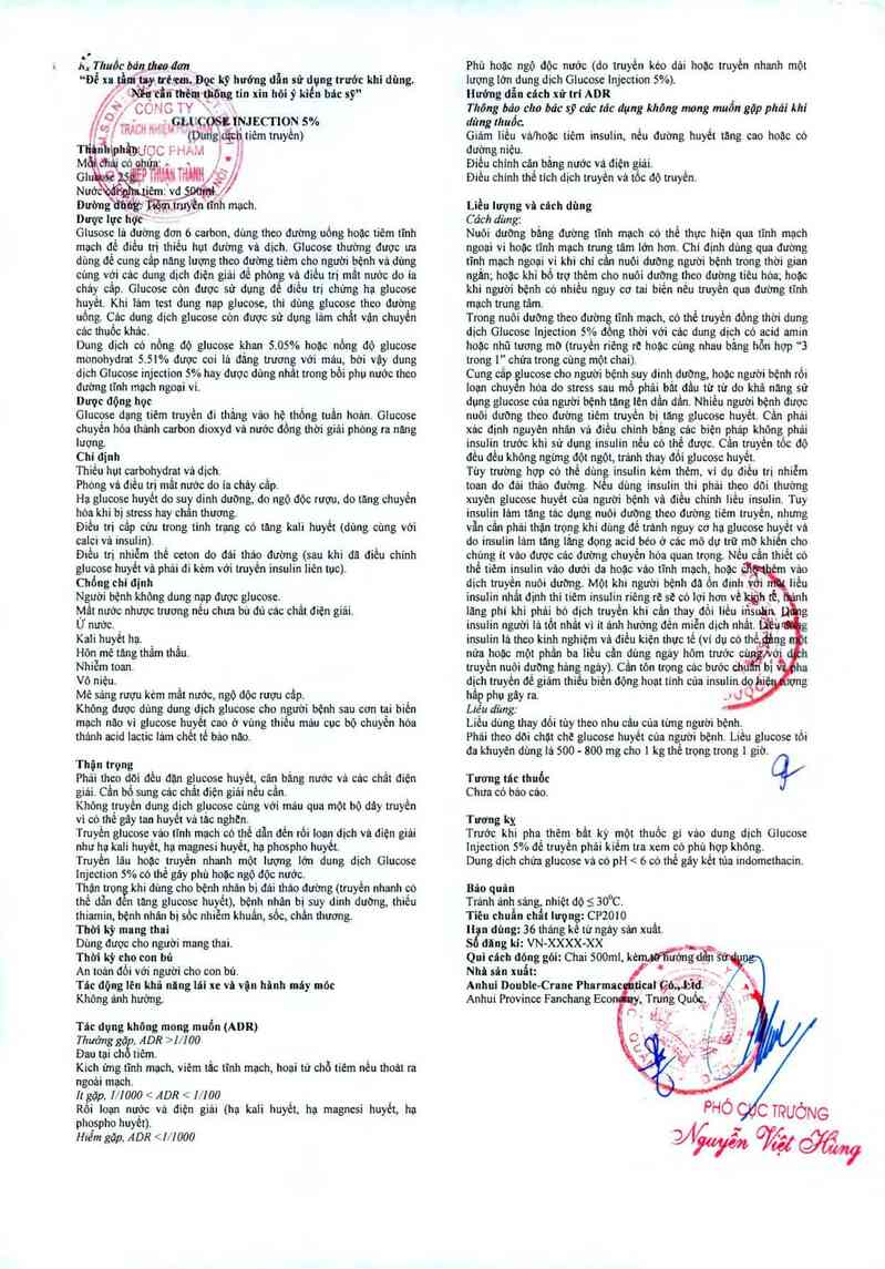 thông tin, cách dùng, giá thuốc Glucose Injection 5% - ảnh 1