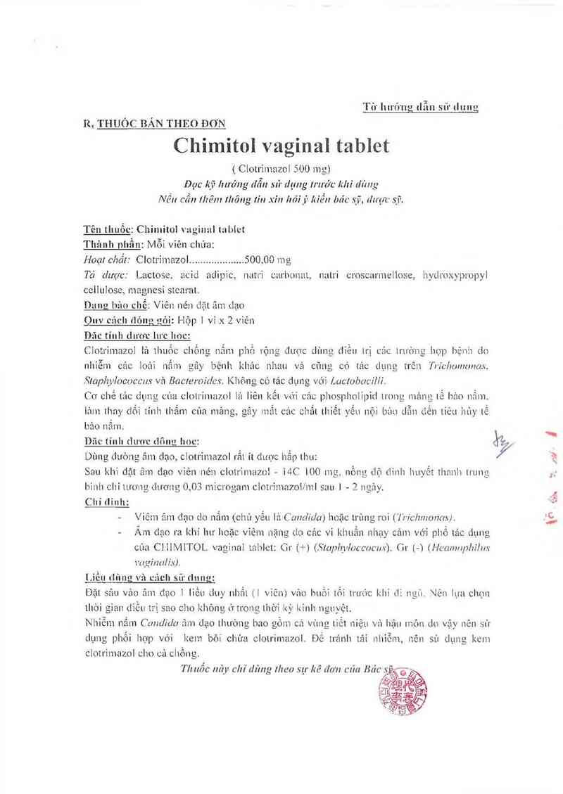 thông tin, cách dùng, giá thuốc Chimitol vaginal tablet - ảnh 2