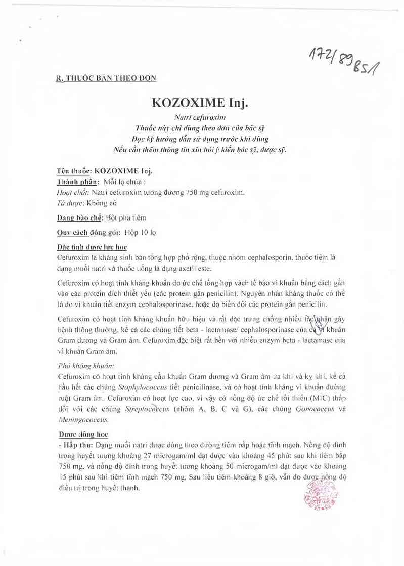 thông tin, cách dùng, giá thuốc Kozoxime Inj. - ảnh 3