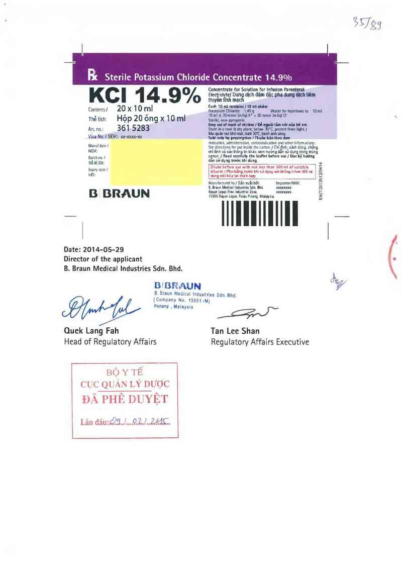 thông tin, cách dùng, giá thuốc Sterile Potassium Chloride Concentrate 14.9% - ảnh 0