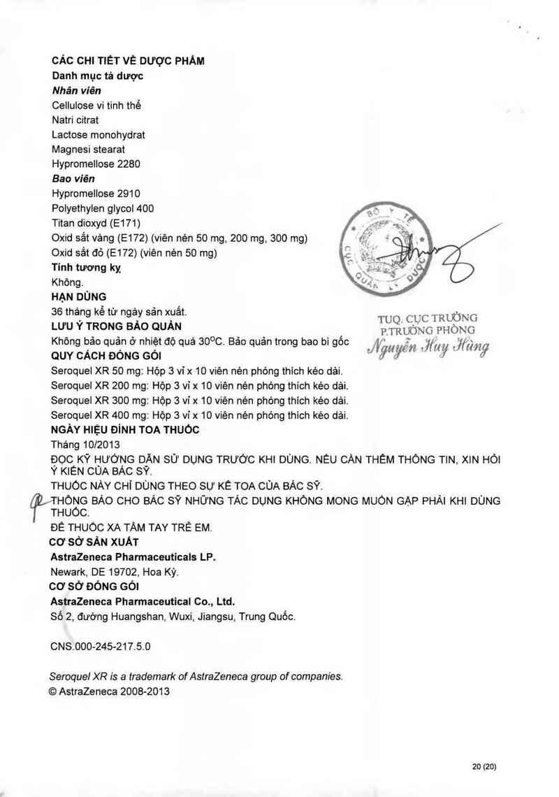 thông tin, cách dùng, giá thuốc Seroquel XR (cơ sở đóng gói: AstraZeneca Pharmaceutical Co.,Ltd. Địa chỉ: Số 2, đường Huangshan, Wuxi, Jiangsu, Trung Quốc) - ảnh 23