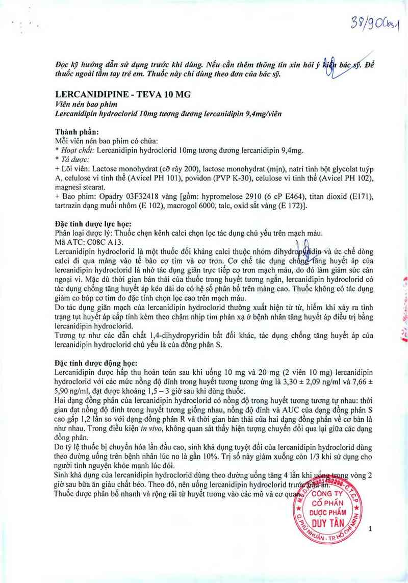 thông tin, cách dùng, giá thuốc Lercanidipine-Teva 10mg - ảnh 2