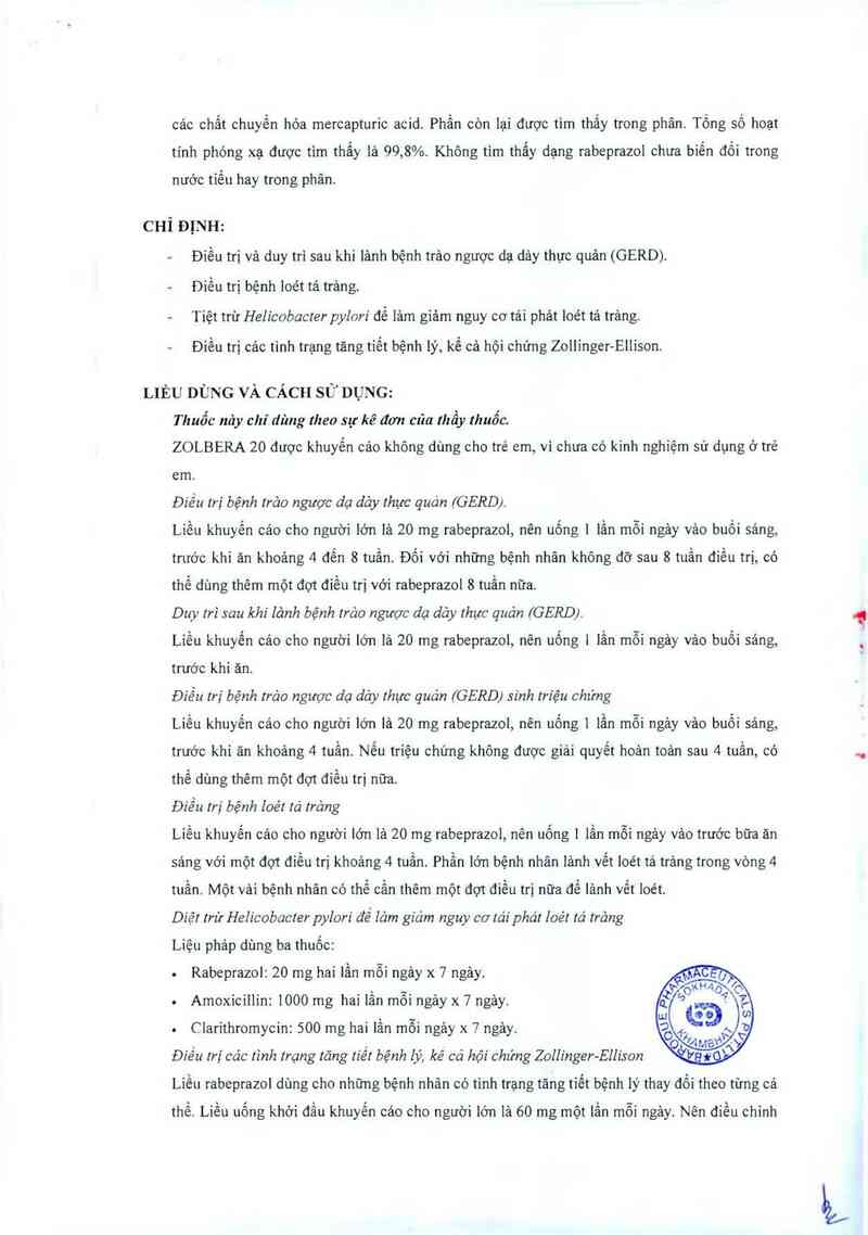 thông tin, cách dùng, giá thuốc Zolbera 20 - ảnh 3