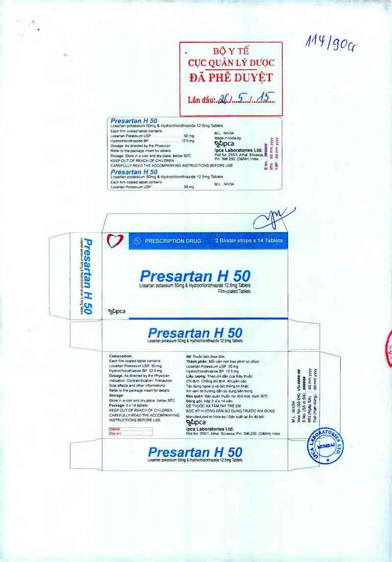 thông tin, cách dùng, giá thuốc Presartan H 50 - ảnh 0