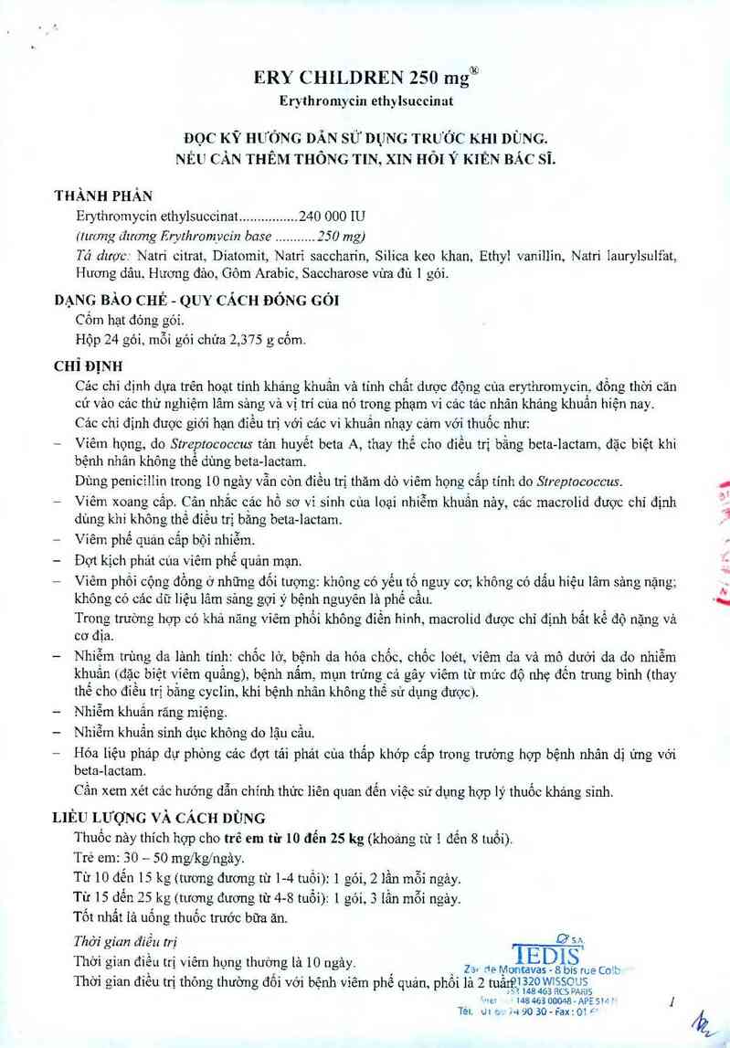 thông tin, cách dùng, giá thuốc Ery Children 250mg - ảnh 3
