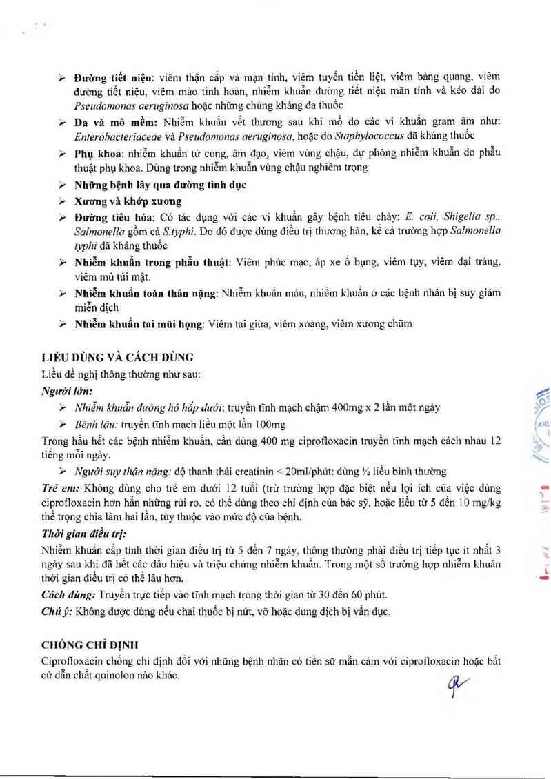 thông tin, cách dùng, giá thuốc Ciprofloxacin Injection U.S.P 0.2% w/v - ảnh 2