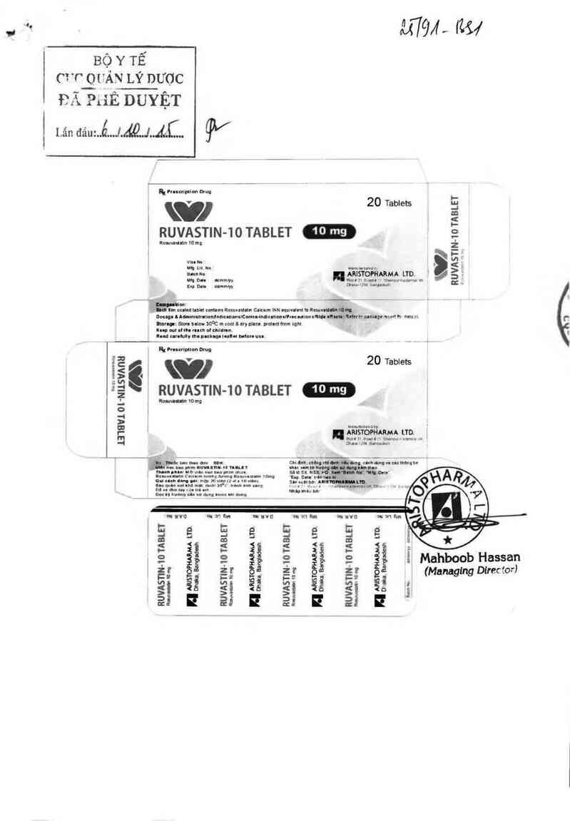 thông tin, cách dùng, giá thuốc Ruvastin-10 tablet - ảnh 0