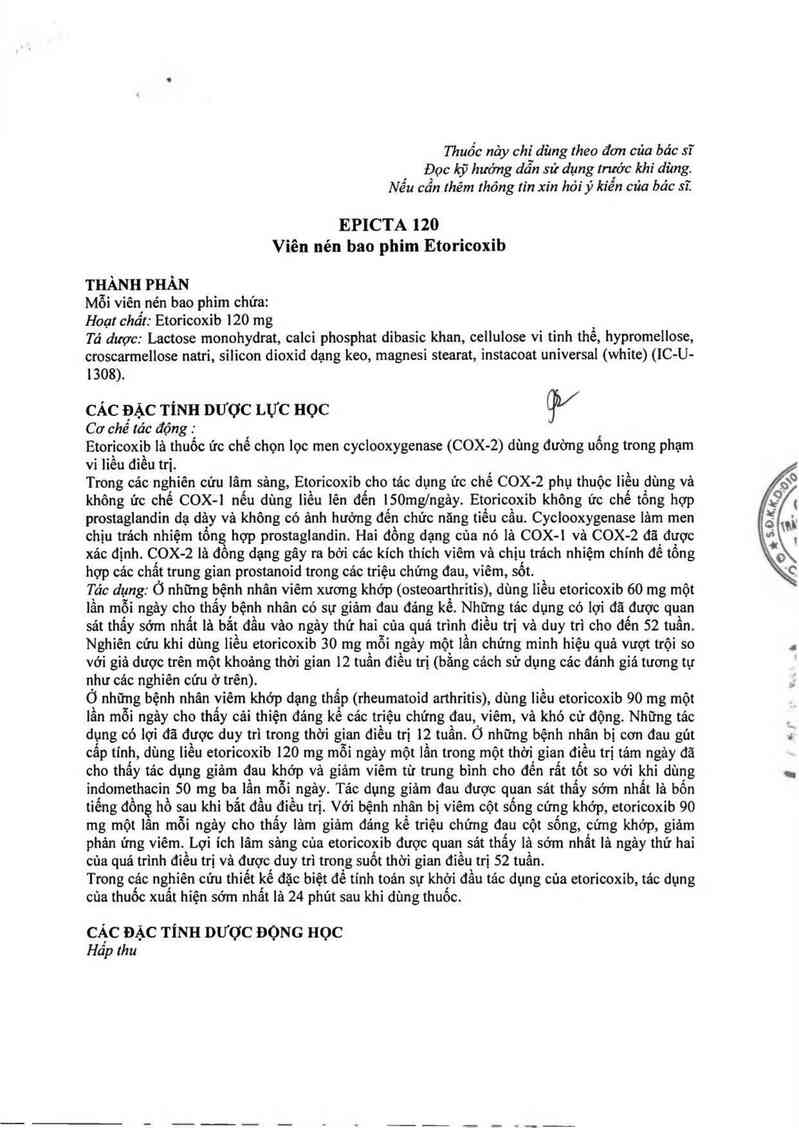 thông tin, cách dùng, giá thuốc Epicta 120 - ảnh 2