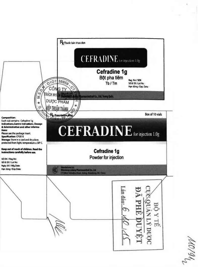 thông tin, cách dùng, giá thuốc Cefradine for injection 1g - ảnh 1