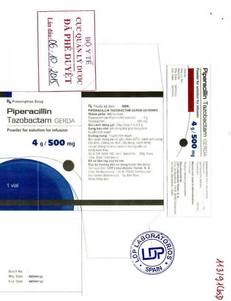 thông tin, cách dùng, giá thuốc Piperacillin Tazobactam Gerda 4g/500mg - ảnh 1