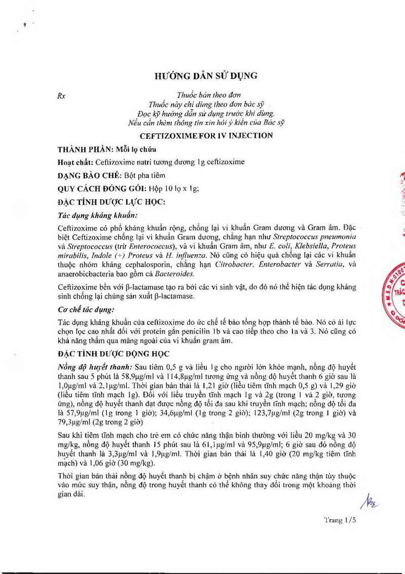 thông tin, cách dùng, giá thuốc Ceftizoxime for IV injection - ảnh 3