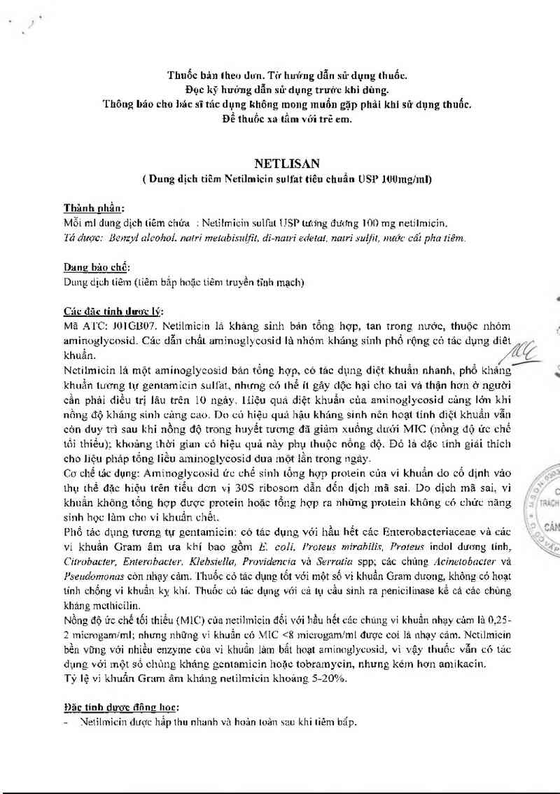 thông tin, cách dùng, giá thuốc Netlisan - ảnh 1