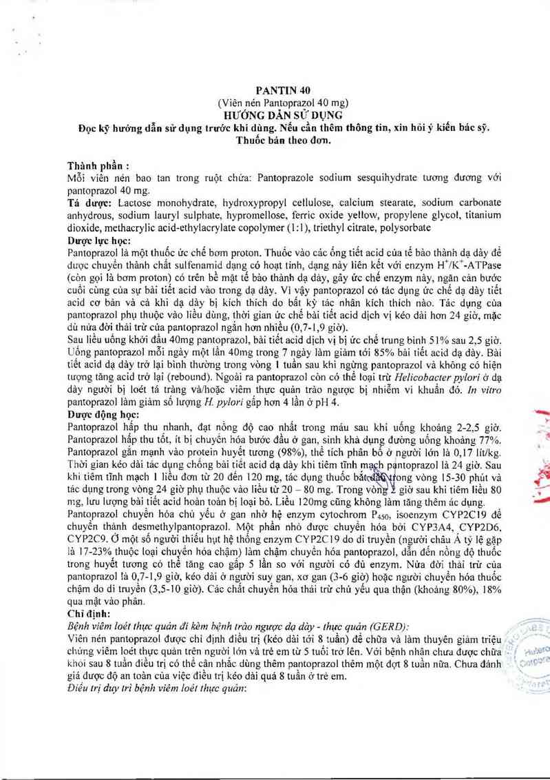 thông tin, cách dùng, giá thuốc Pantin 40 - ảnh 2