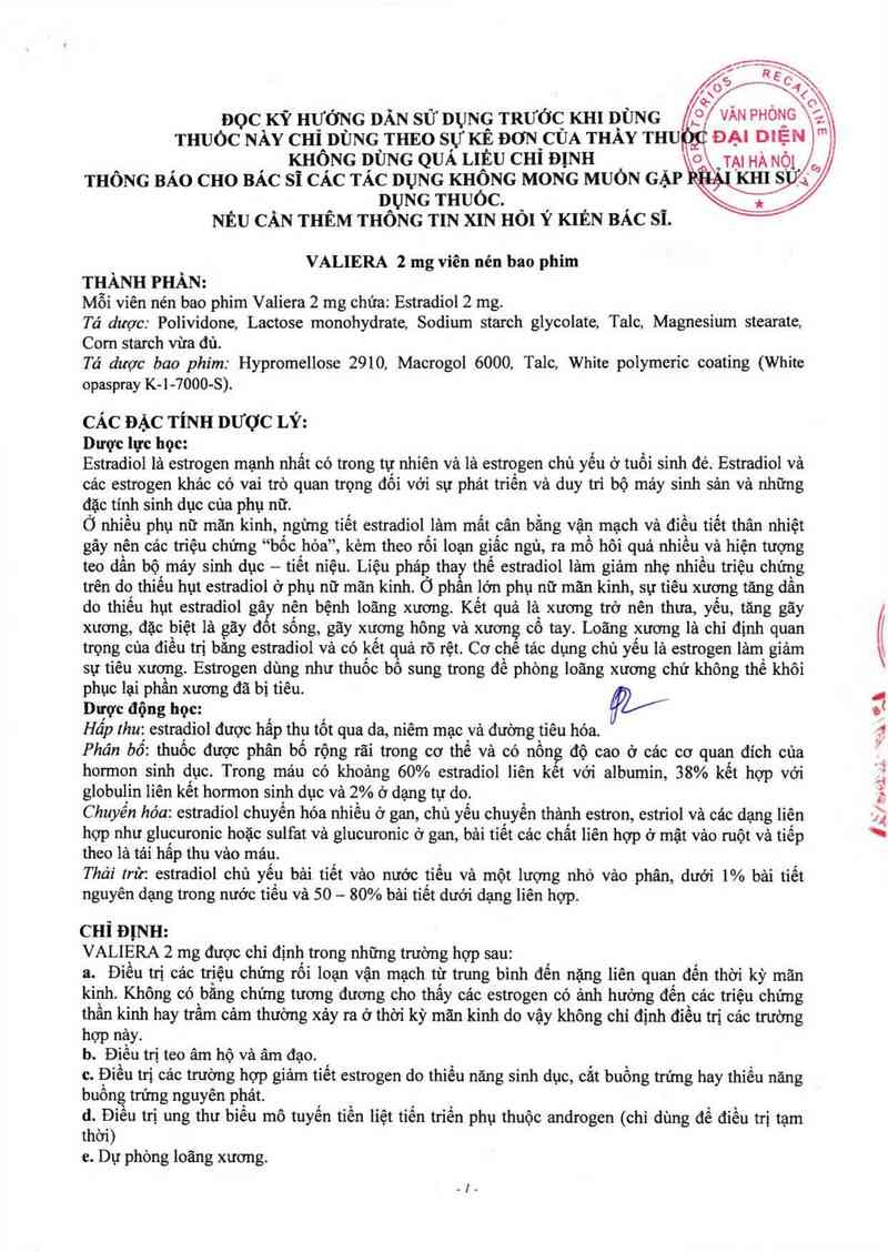 thông tin, cách dùng, giá thuốc Valiera 2mg - ảnh 1