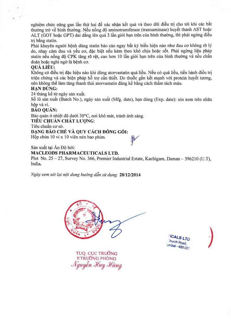 thông tin, cách dùng, giá thuốc Atorvastatin Tablets 10mg - ảnh 6