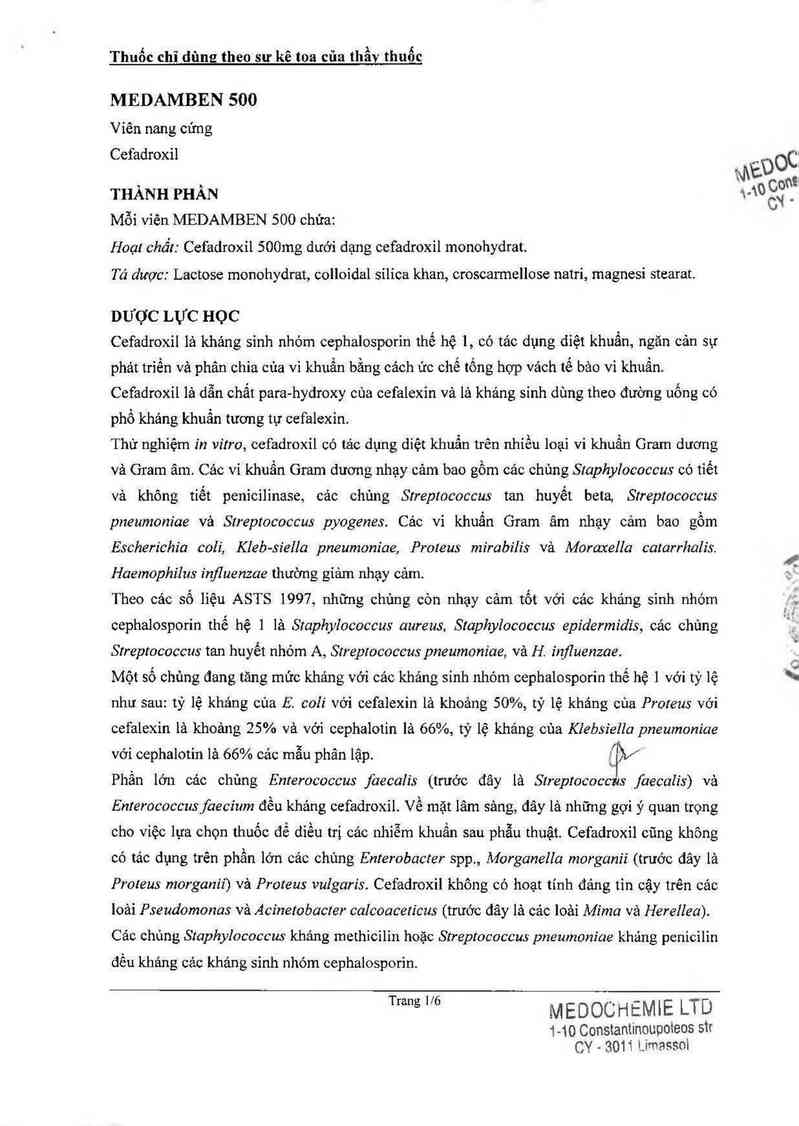 thông tin, cách dùng, giá thuốc Medamben 500 - ảnh 1