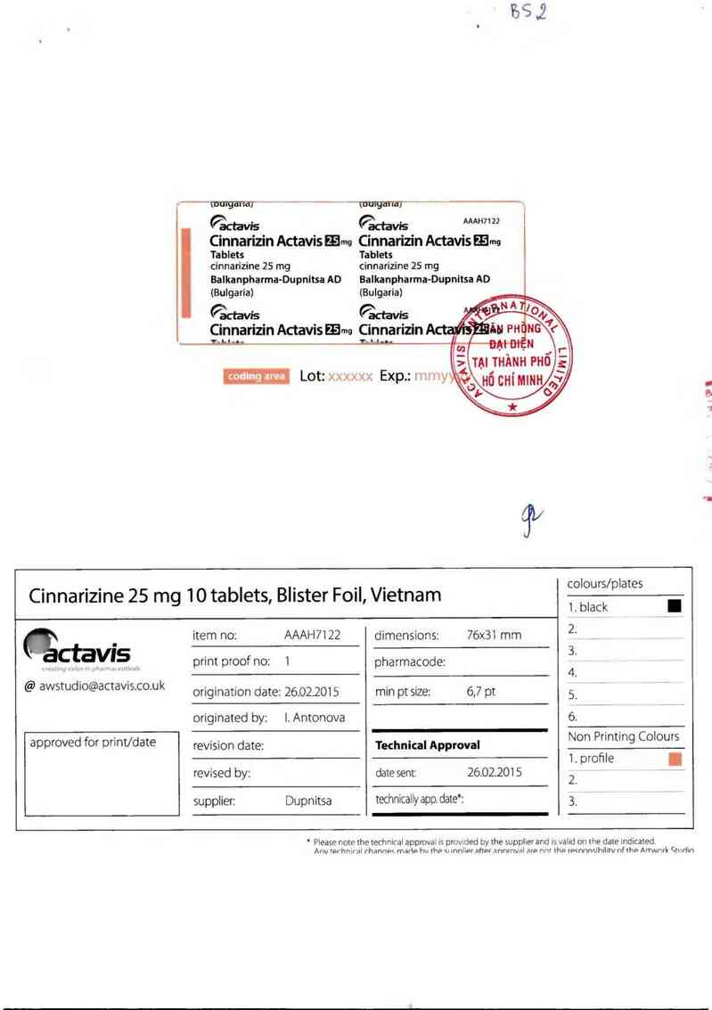 thông tin, cách dùng, giá thuốc Cinnarizin actavis 25mg - ảnh 1