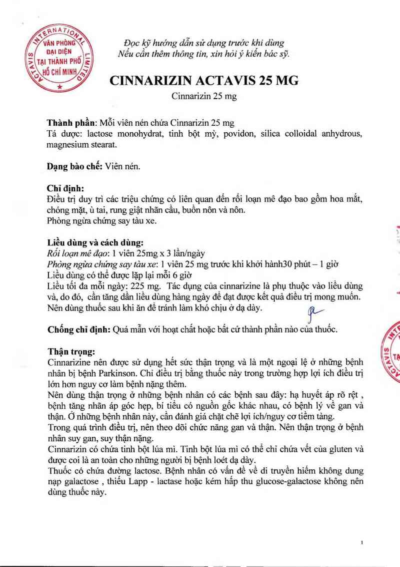 thông tin, cách dùng, giá thuốc Cinnarizin actavis 25mg - ảnh 2