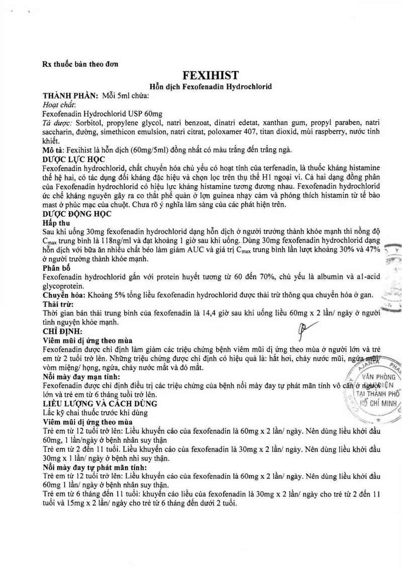 thông tin, cách dùng, giá thuốc Fexihist - ảnh 1