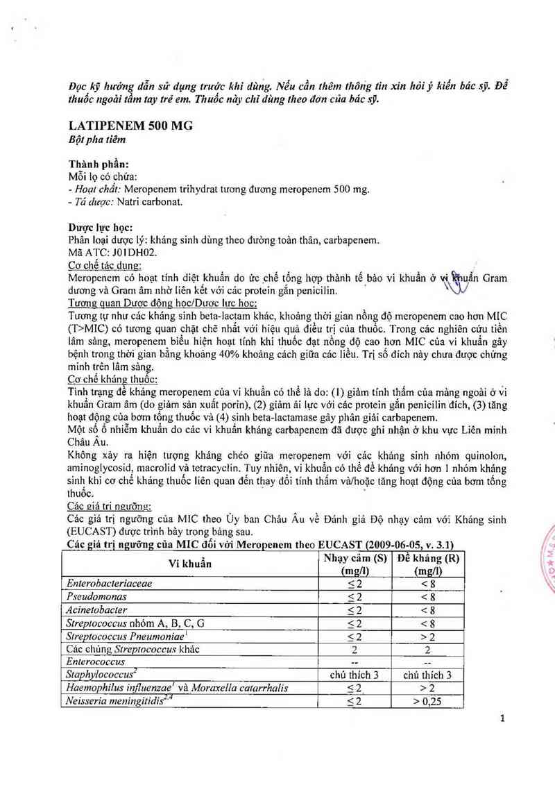 thông tin, cách dùng, giá thuốc Latipenem 500mg - ảnh 2