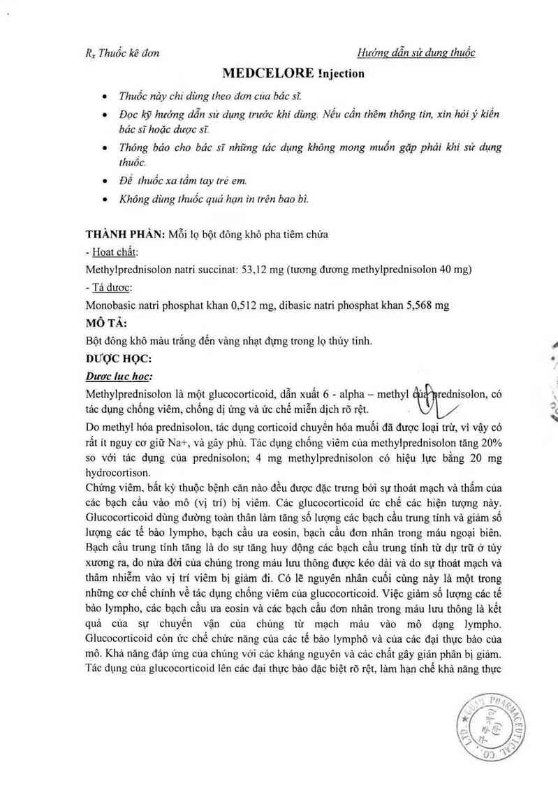 thông tin, cách dùng, giá thuốc Medcelore Injection - ảnh 1