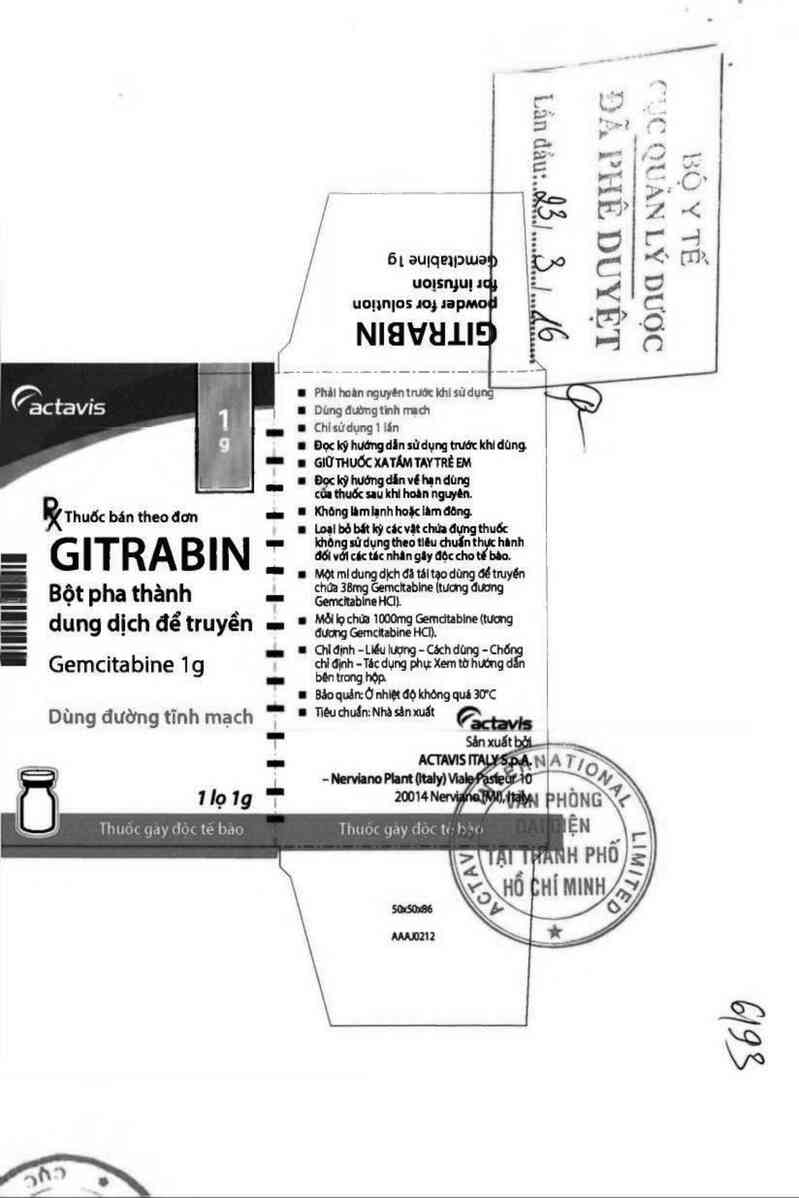 thông tin, cách dùng, giá thuốc Gitrabin 1g - ảnh 1