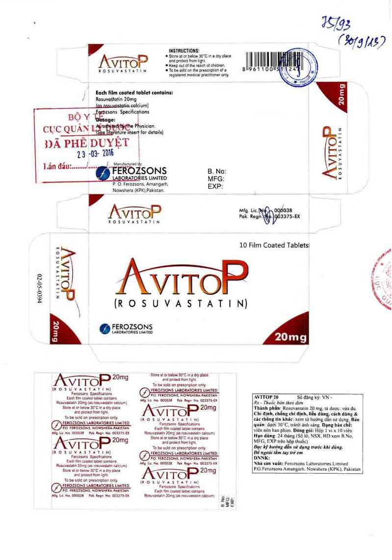 thông tin, cách dùng, giá thuốc Avitop 20 - ảnh 0
