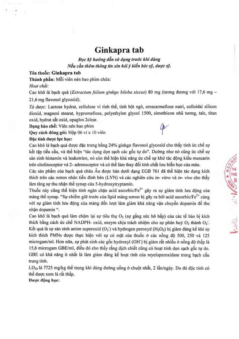 thông tin, cách dùng, giá thuốc Ginkapra Tab - ảnh 1