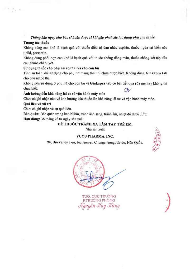thông tin, cách dùng, giá thuốc Ginkapra Tab - ảnh 3