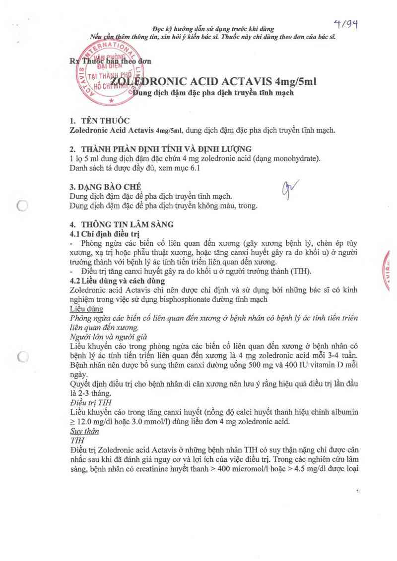 thông tin, cách dùng, giá thuốc Zoledronic acid Actavis 4mg/5ml - ảnh 4